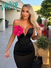 Lunivop Women Summer Sexy Strapless Backless Flower Patchwork Maxi Long Bandage Dress Elegant